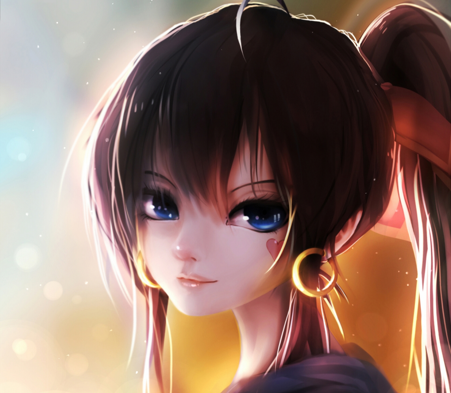 Wallpaper : anime girls, ponytail, dark hair, profile, lifting