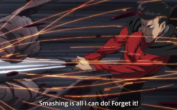 HD anime desktop wallpaper featuring Metal Bat from One-Punch Man in action, surrounded by dynamic motion lines and intense energy.