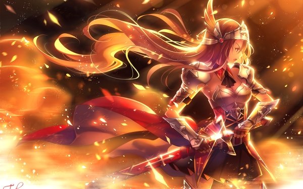 Anime Original Sword Armor Woman Warrior Long Hair Blonde HD Wallpaper | Background Image