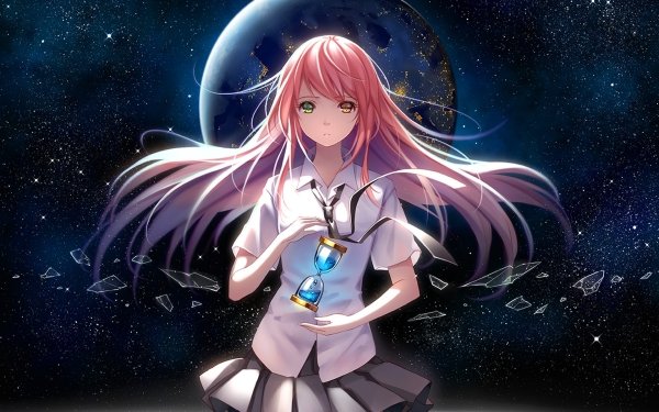 Anime Original School Uniform Heterochromia Space Hourglass Long Hair Pink Hair HD Wallpaper | Background Image