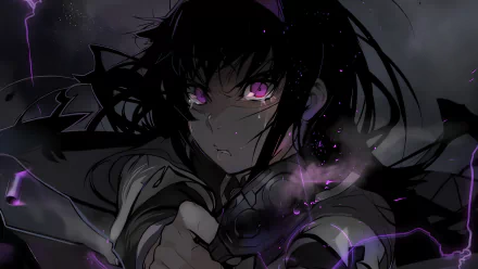 An intense image of Homura Akemi from Puella Magi Madoka Magica, featuring vibrant artwork with dark and dramatic colors, creating a striking HD desktop wallpaper.