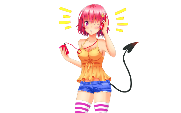 Anime To Love-Ru Momo Velia Deviluke Short Hair Pink Hair Tail Headphones Blush HD Wallpaper | Background Image