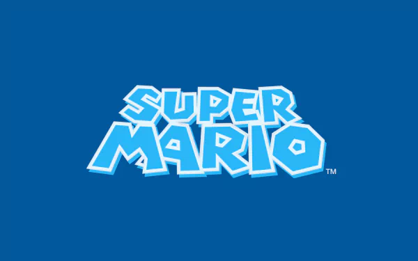 4K Ultra HD PC desktop wallpaper featuring the bold white and blue Super Mario Bros. logo on a solid blue background, capturing the iconic video game branding.