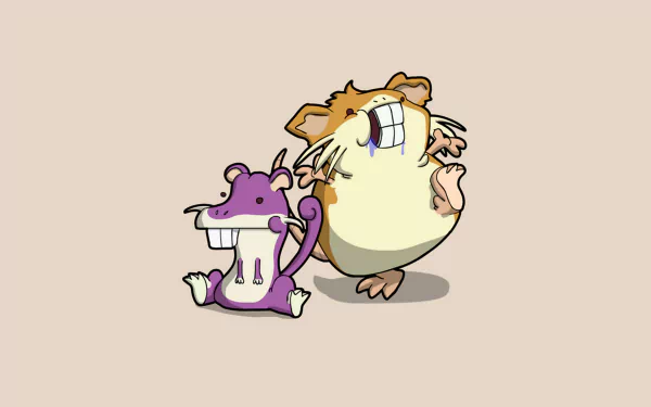 HD PC desktop wallpaper featuring cartoon-style Pokémon Rattata and Raticate with exaggerated teeth expressions on a beige background.