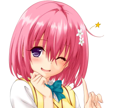 Anime character Momo Velia Deviluke from To Love-Ru with pink hair, purple eyes, a bow, and flowers. She is smiling and blushing, making it a cheerful HD desktop wallpaper and background.