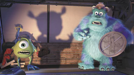 A vibrant HD wallpaper featuring characters Mike and Sulley from the movie Monsters, Inc. adds a playful touch to any desktop background. 