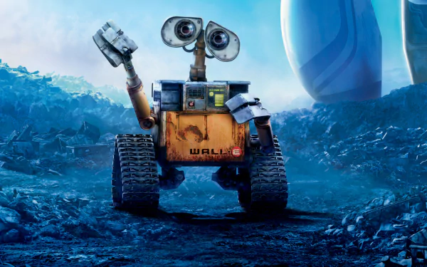 Wall·E, the charming robot from the animated movie, stands amidst a vibrant, post-apocalyptic landscape, ready to explore the remnants of Earth in this captivating HD desktop wallpaper.