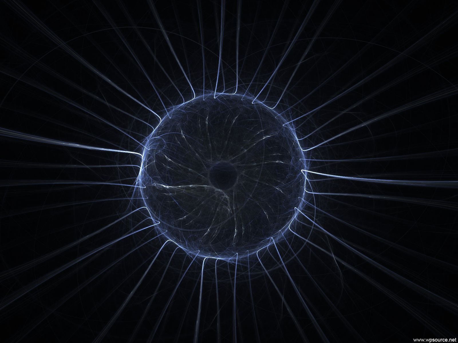 Abstract CGI HD desktop wallpaper featuring intricate blue patterns and textures radiating from a central sphere, creating a dynamic and futuristic visual effect.
