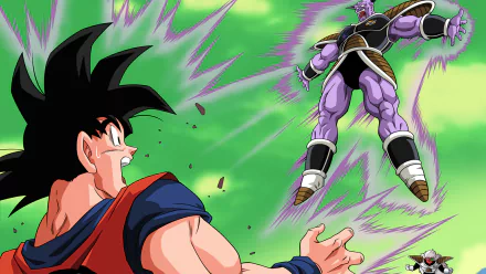Goku faces off against Jeice and Guinyu in this vibrant Dragon Ball Z HD wallpaper, showcasing dynamic action and iconic anime moments.