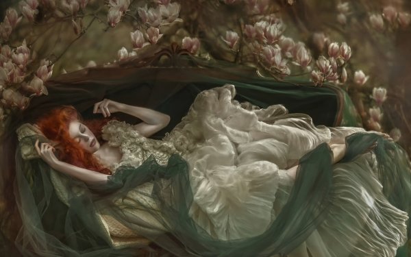 Women Mood Redhead Sleeping Magnolia HD Wallpaper | Background Image