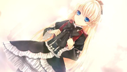 Anime HD wallpaper of Jessica Francois Magritte from Negai no Kakera to Hakugin no Agreement, featuring her in a gothic school uniform with blonde hair, blue eyes, and pantyhose.