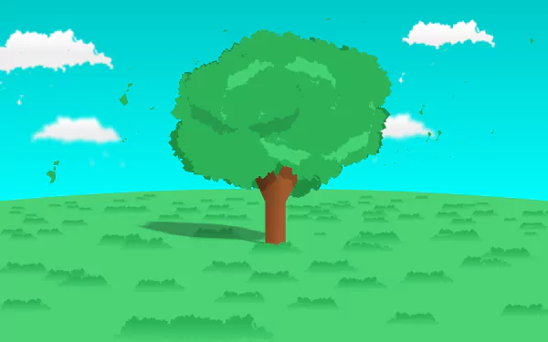 Artistic 4K Ultra HD PC desktop wallpaper: a lonely green tree on a grassy hill under a bright turquoise sky with scattered white clouds.