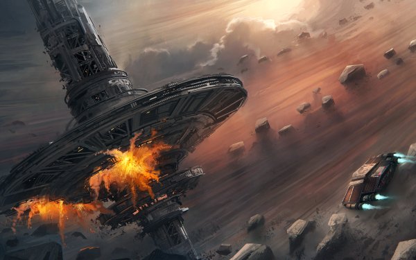 Sci Fi Space Station Spaceship Asteroid Explosion HD Wallpaper | Background Image