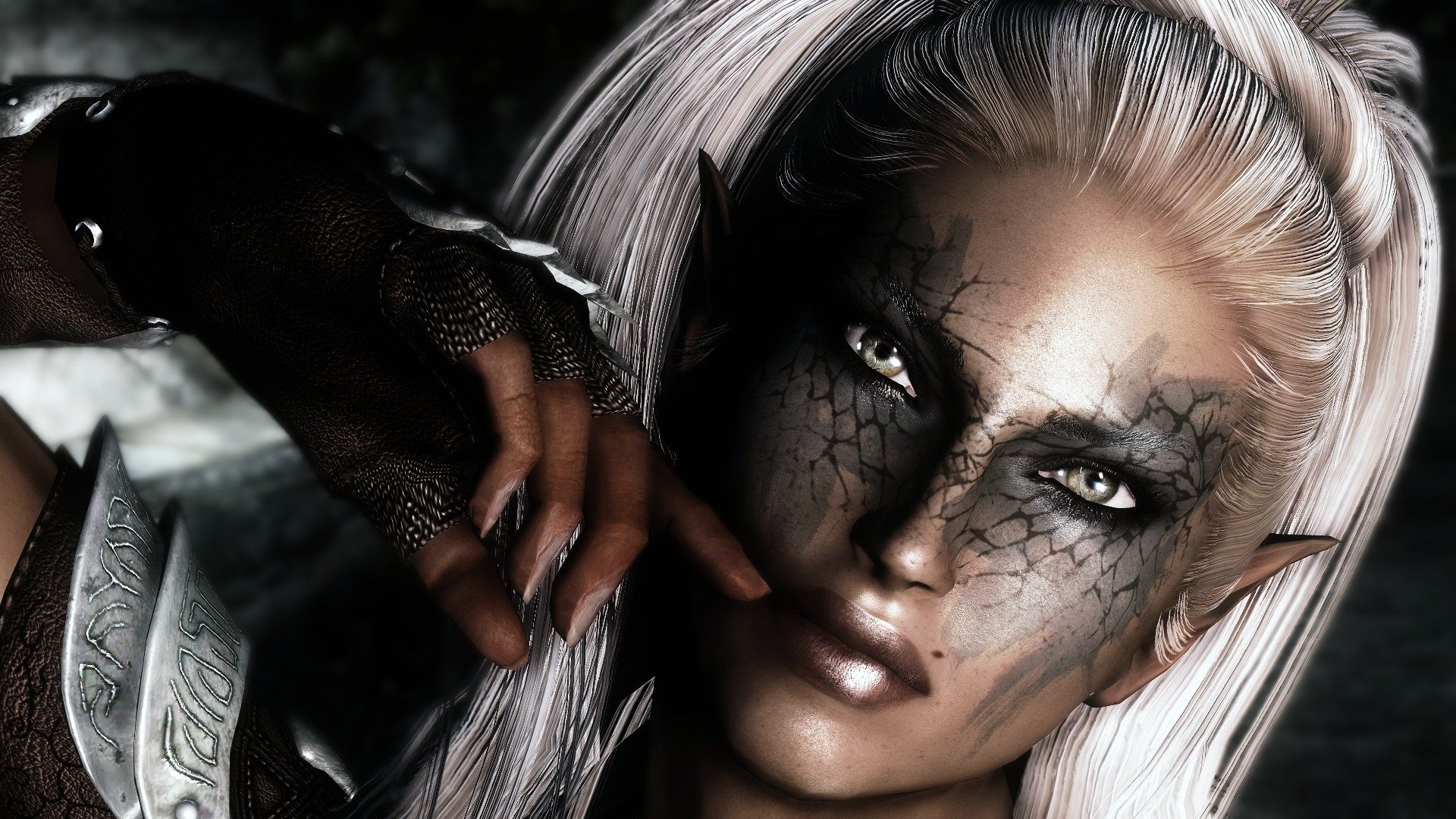 Download Elf Grey Eyes Fantasy Pointed Ears White Hair Long Hair Video Game The Elder Scrolls V: Skyrim  HD Wallpaper