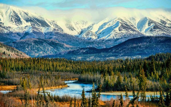 Earth Landscape Alaska Nature River Mountain Forest Snow HD Wallpaper | Background Image