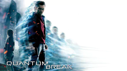 HD wallpaper featuring Jack Joyce from Quantum Break, with dynamic time-blurring effects in the background.