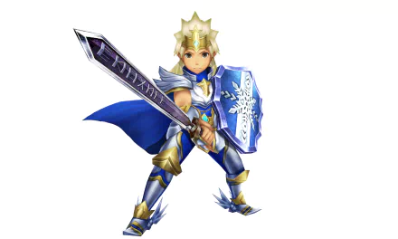 HD desktop wallpaper featuring a character from Final Fantasy Explorers, poised for action with a large sword and shield.
