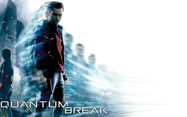 HD wallpaper featuring Jack Joyce from Quantum Break, with dynamic time-blurring effects in the background.