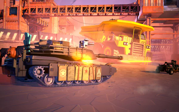HD desktop wallpaper from 'Hardware: Rivals' featuring a tank and vehicle in a post-apocalyptic arena.