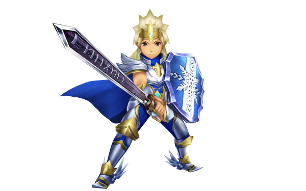 HD desktop wallpaper featuring a character from Final Fantasy Explorers, poised for action with a large sword and shield.