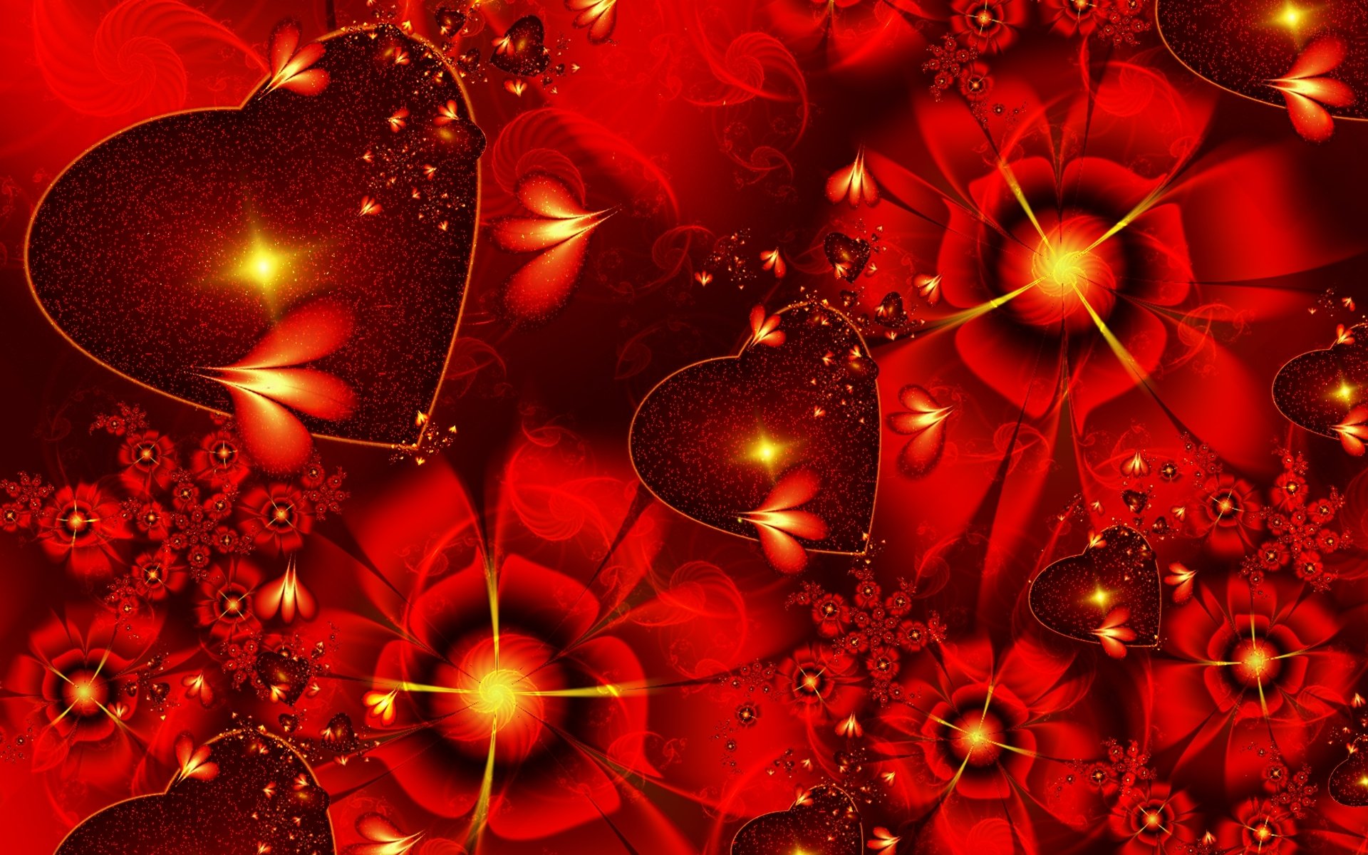 Red Hearts and Flowers HD Wallpaper | Achtergrond | 1920x1200 | ID