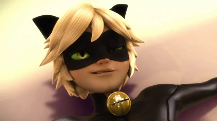 An HD desktop wallpaper featuring Cat Noir, also known as Adrien Agreste, from the TV show Miraculous Ladybug. Cat Noir is depicted wearing his signature black mask and cat ears.