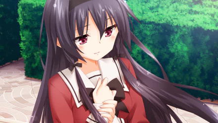 HD anime desktop wallpaper from A Kiss For The Petals - Remembering How We Met, featuring a girl with long dark hair and a school uniform in a lush outdoor setting.