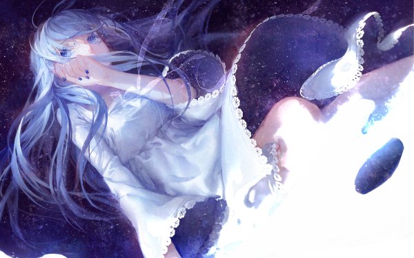 Anime Girl Long Hair Blue Hair Glitter Dress Blue Eyes HD Wallpaper | Background Image