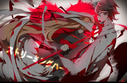 HD anime-style wallpaper featuring two characters from Osu!, one with long blonde hair, set against a dynamic red and white background.