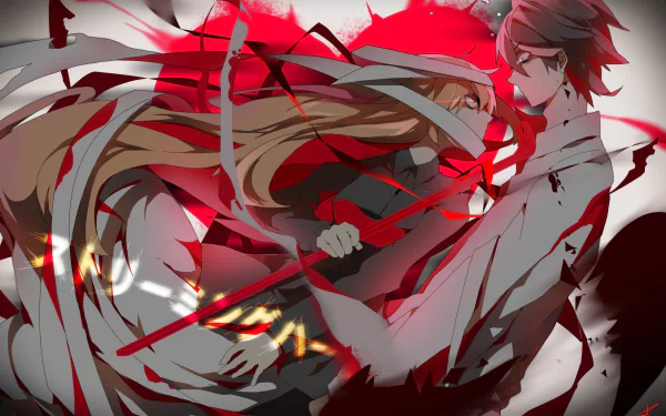 HD anime-style wallpaper featuring two characters from Osu!, one with long blonde hair, set against a dynamic red and white background.