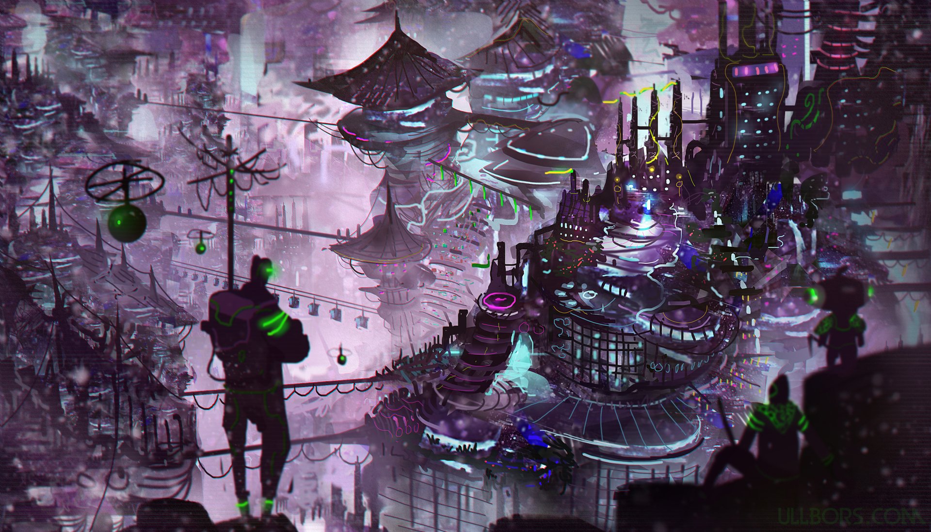 A vibrant fantasy cityscape with glowing lights and futuristic architecture, captured in stunning detail as a 4K Ultra HD PC desktop wallpaper and background.