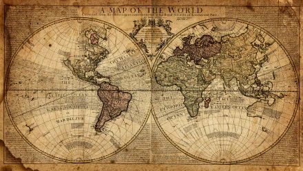 A vintage-style world map in rich colors, showcasing continents and geographical details, serves as an engaging HD desktop wallpaper and background.