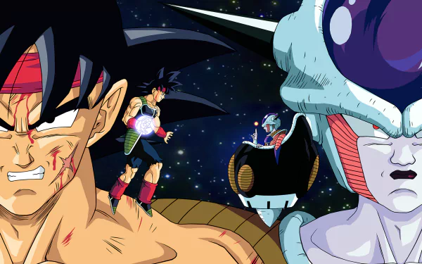 HD desktop wallpaper featuring Bardock and Frieza from Dragon Ball Z, set against a starry space background.