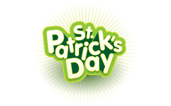 Bright green St. Patrick's Day text with a glowing radial background, designed as an HD PC desktop wallpaper celebrating the holiday.