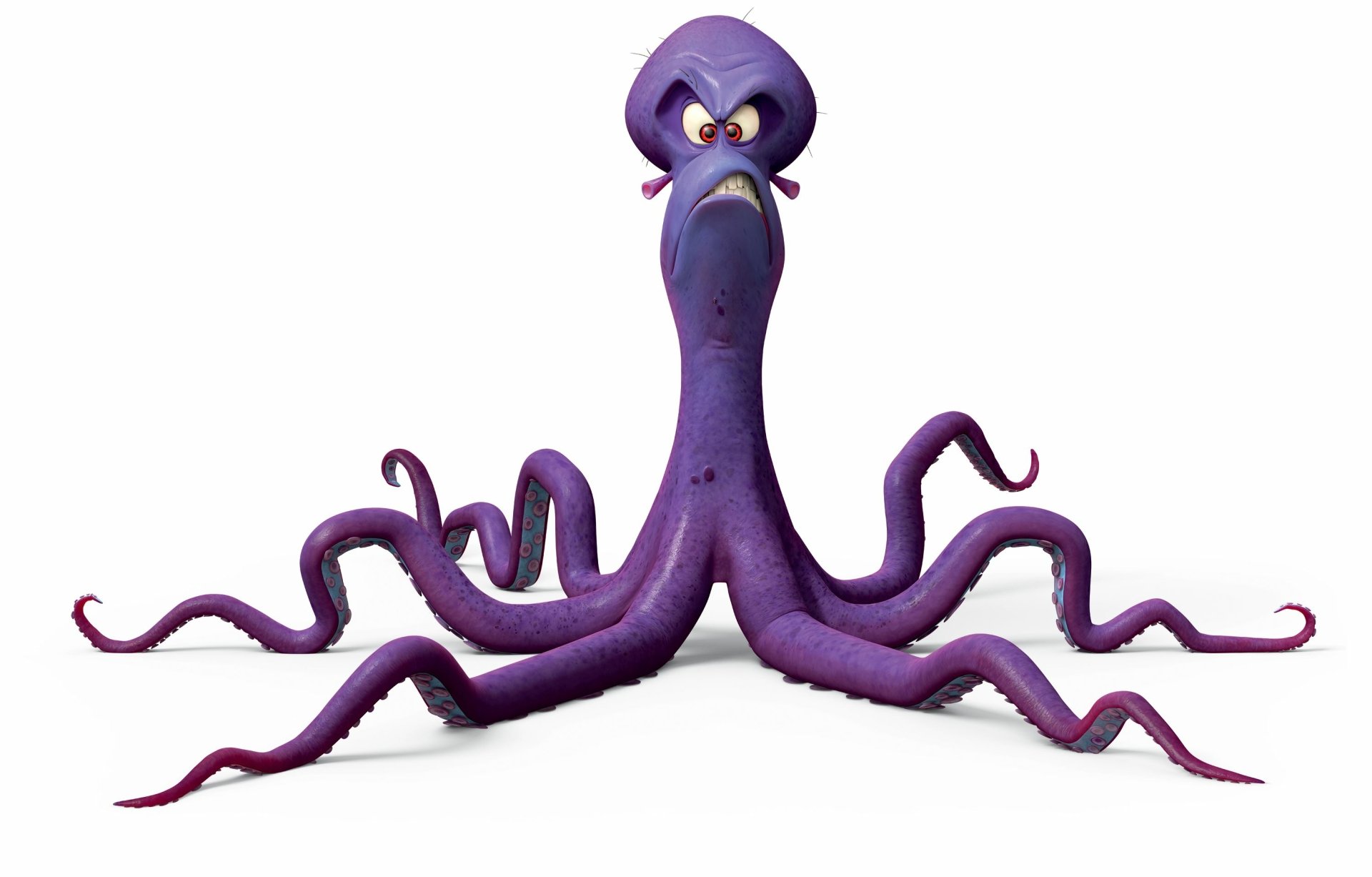2K Quad HD PC desktop wallpaper: Dave, the purple octopus villain from the movie Penguins of Madagascar, scowling with splayed tentacles on a white background.