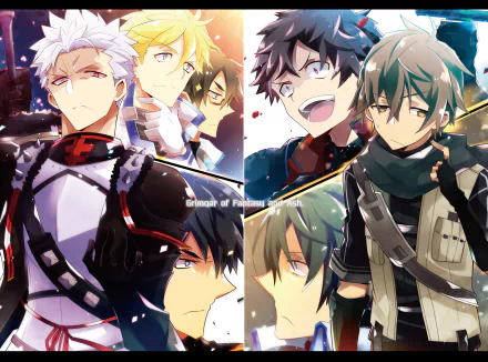A vibrant HD wallpaper featuring characters Haruhiro, Ranta, and Manato from the anime Grimgar Of Fantasy And Ash, showcasing their unique looks and expressions.