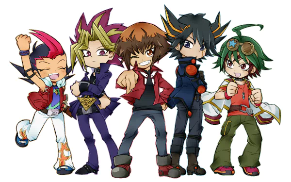 A vibrant HD desktop wallpaper featuring characters from Yu-Gi-Oh! Zexal, showcasing their dynamic poses and distinctive styles in an engaging anime design.