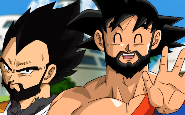 HD desktop wallpaper featuring Vegeta and Goku from Dragon Ball Super. The image showcases the two characters in their iconic anime art style, with Vegeta looking serious and Goku smiling and waving.