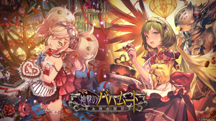 A vibrant HD wallpaper featuring characters from the video game Rage of Bahamut, showcasing colorful artwork and fantasy elements in a captivating design.