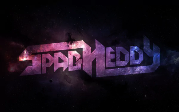 HD PC desktop wallpaper featuring the word Spaghaddy in a bold, cosmic-inspired design with dubstep music vibes and a dark galaxy background.