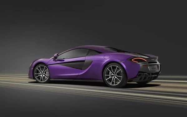 A sleek purple McLaren 570S supercar captured in a 4K Ultra HD wallpaper, showcasing its aerodynamic design and sporty elegance against a dark background.