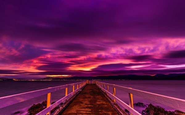 Man Made Pier Sunset Purple Sky Cloud Horizon HD Wallpaper | Background Image