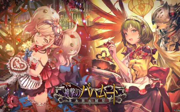 A vibrant HD wallpaper featuring characters from the video game Rage of Bahamut, showcasing colorful artwork and fantasy elements in a captivating design.