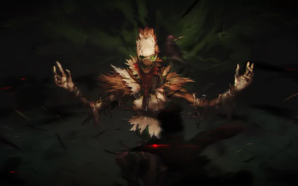 HD desktop wallpaper featuring Fiddlesticks, a dark fantasy creature from the video game League of Legends, emerging menacingly from the shadows.