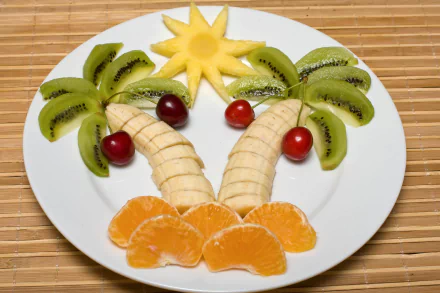 plate kiwi cherry mandarin banana food fruit HD Desktop Wallpaper | Background Image