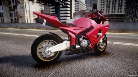 HD PC desktop wallpaper featuring a red Honda CBR600RR motorcycle from the video game Grand Theft Auto IV, set against an urban city street backdrop.