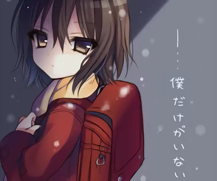 A striking HD wallpaper featuring Kayo Hinazuki from the anime Erased, showcasing her thoughtful expression against a moody backdrop with a hint of snow.