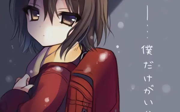 A striking HD wallpaper featuring Kayo Hinazuki from the anime Erased, showcasing her thoughtful expression against a moody backdrop with a hint of snow.