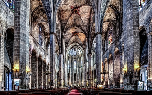 Religious Santa Maria del Mar Cathedrals Cathedral Church Spain Catalonia Altar Arch Architecture HDR HD Wallpaper | Background Image
