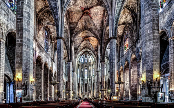  Inside Santa Maria del Mar Cathedral in Catalonia, Spain